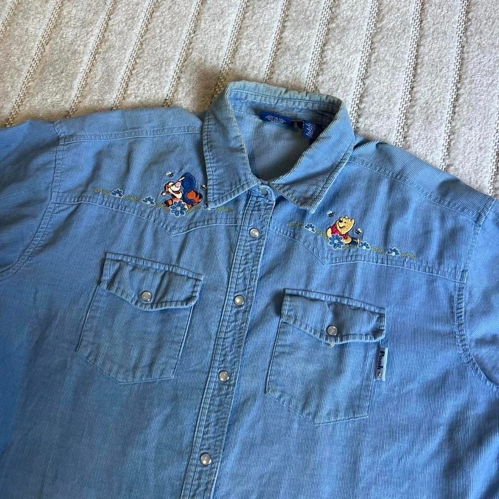 VTG 2000s Disney Winnie the Pooh blue denim shirt Size XL Kidcore retro vacation